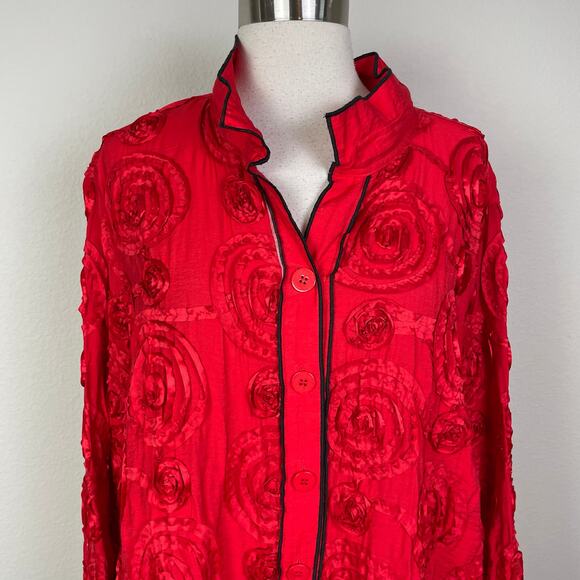 John Mark Red 3D Embellished Button Lagenlook Top XL - Picture 3 of 10